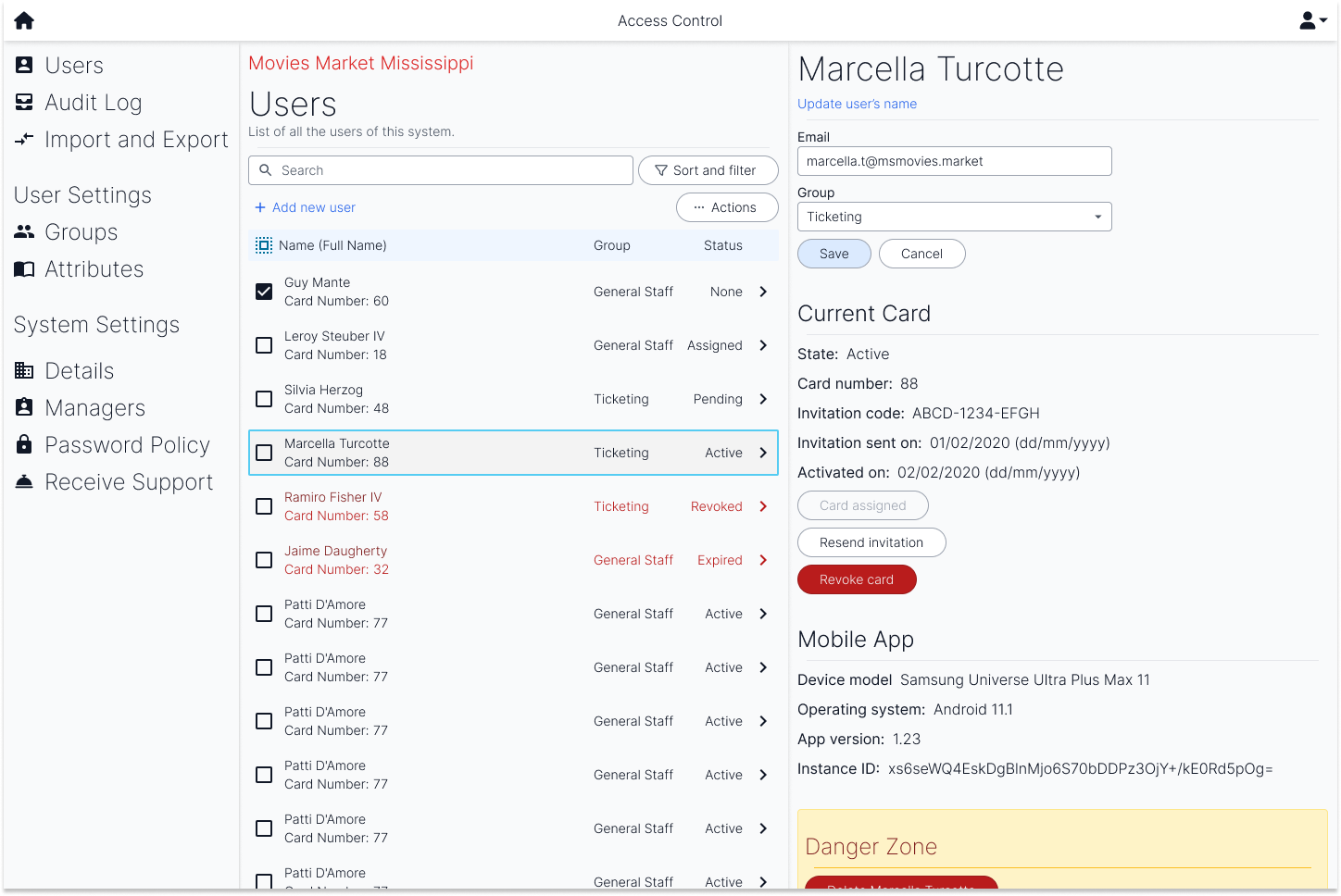 Desktop Layout of Users Page
