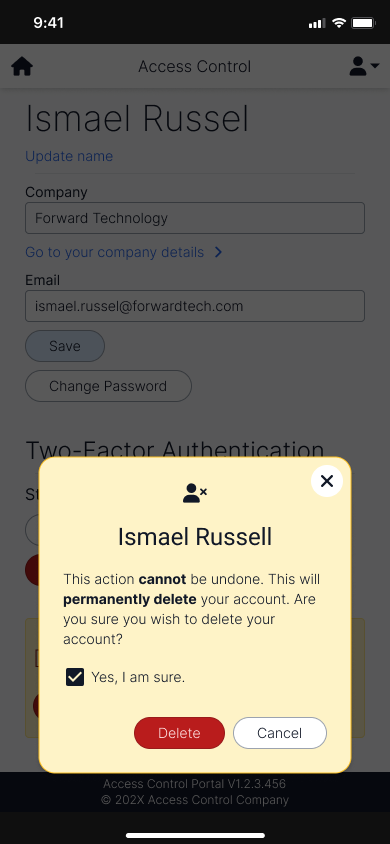 User Delete Dialogue